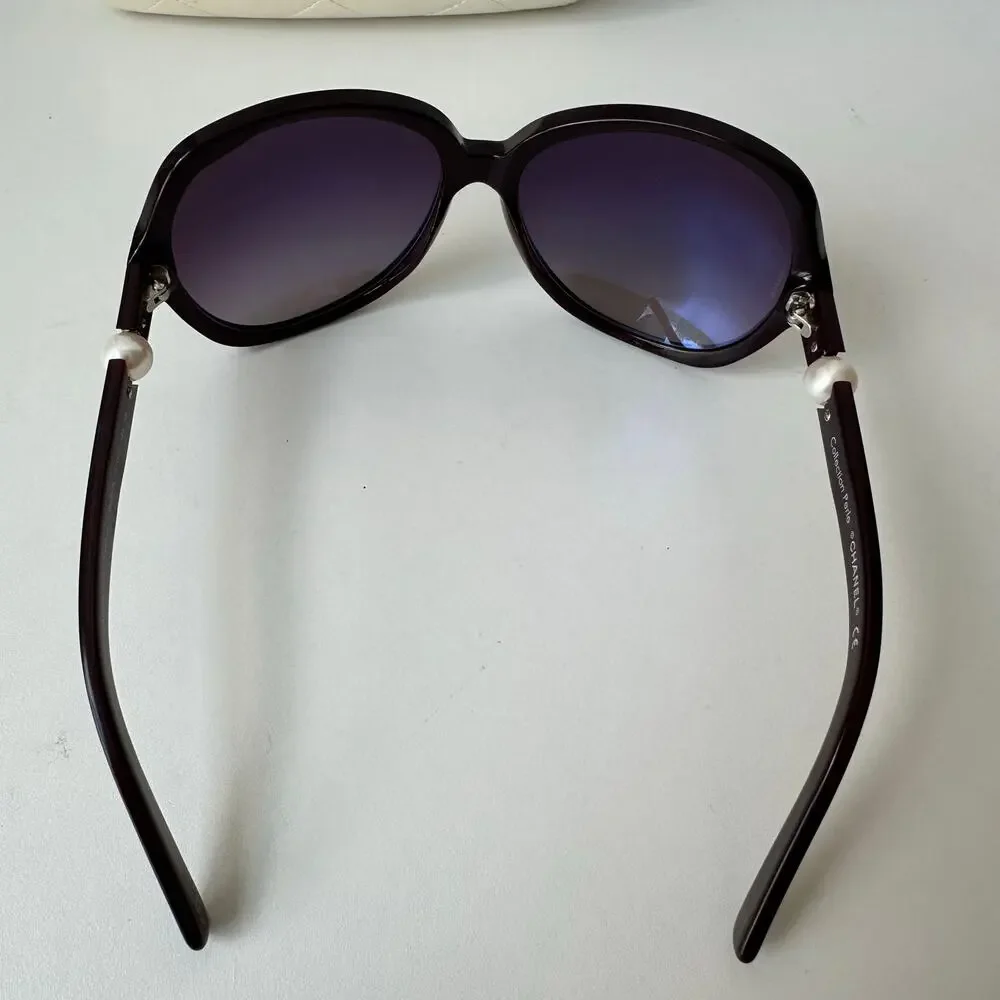 Chanel Collection Perle 5141-H Pearl Oversized Butterfly Sunglasses Brown w Case